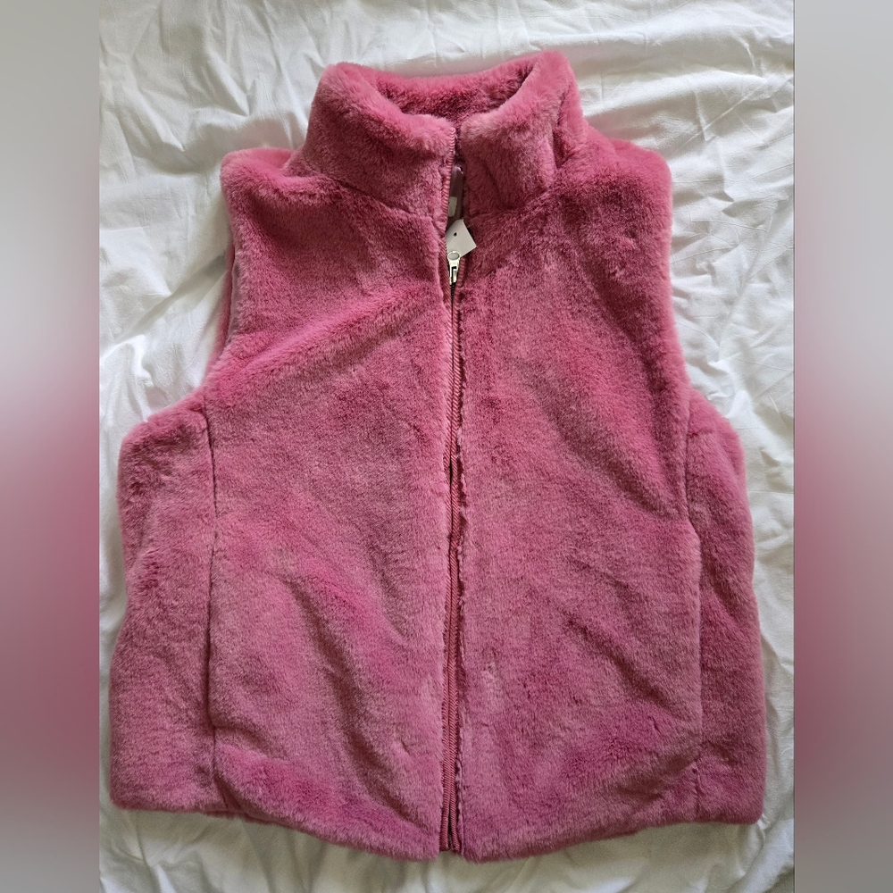 J. Crew Pink Fleece Vest with Stand-Up Collar
